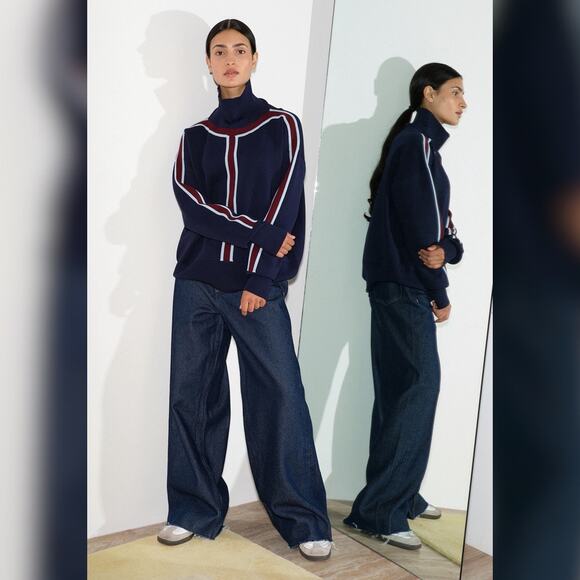 Nomia Track Stripe Mockneck Sweater Womens size Small - Picture 4 of 15